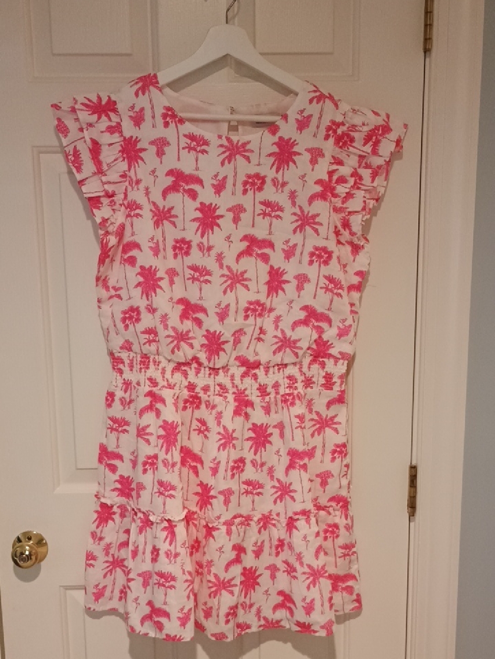 Vineyard Vines Women's NWT White Dress with Bright Pink Palm Print